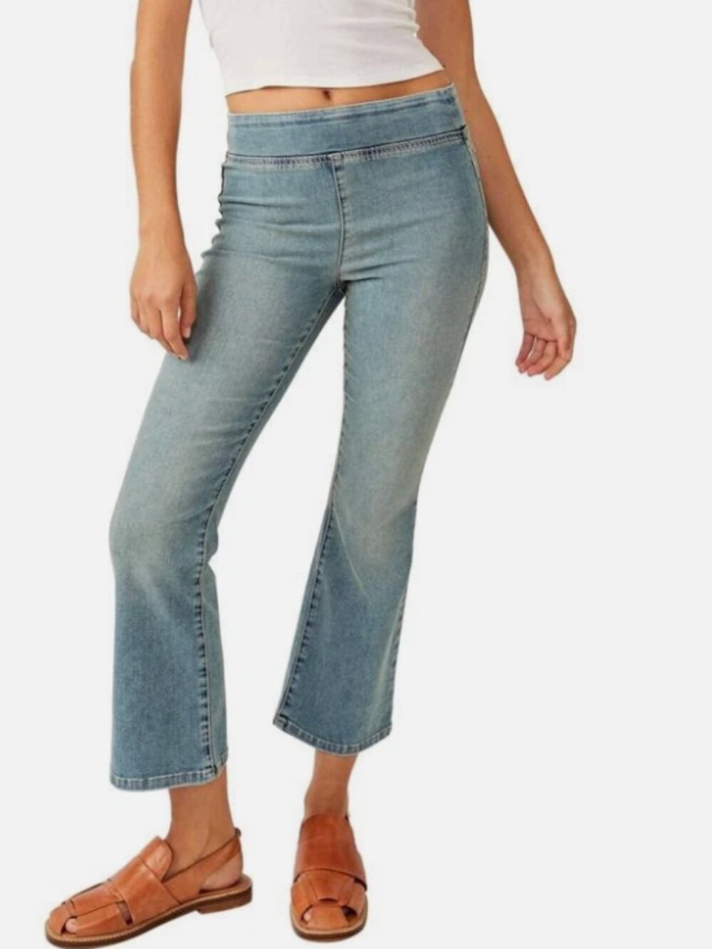 New We The Free People In My Feelings Cropped Bootcut Jeans Size Large Blue